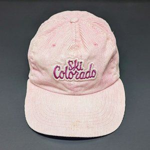 Vintage SKI COLORADO Baseball Cap Hat Corduroy Snapback Pink Retro 1980s 1990s